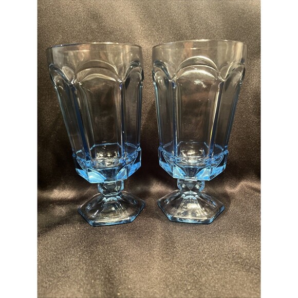 Set of 2 FOSTORIA VIRGINIA" Light Blue Goblets Stemware Glasses 6.75”X3.5” - Picture 3 of 8